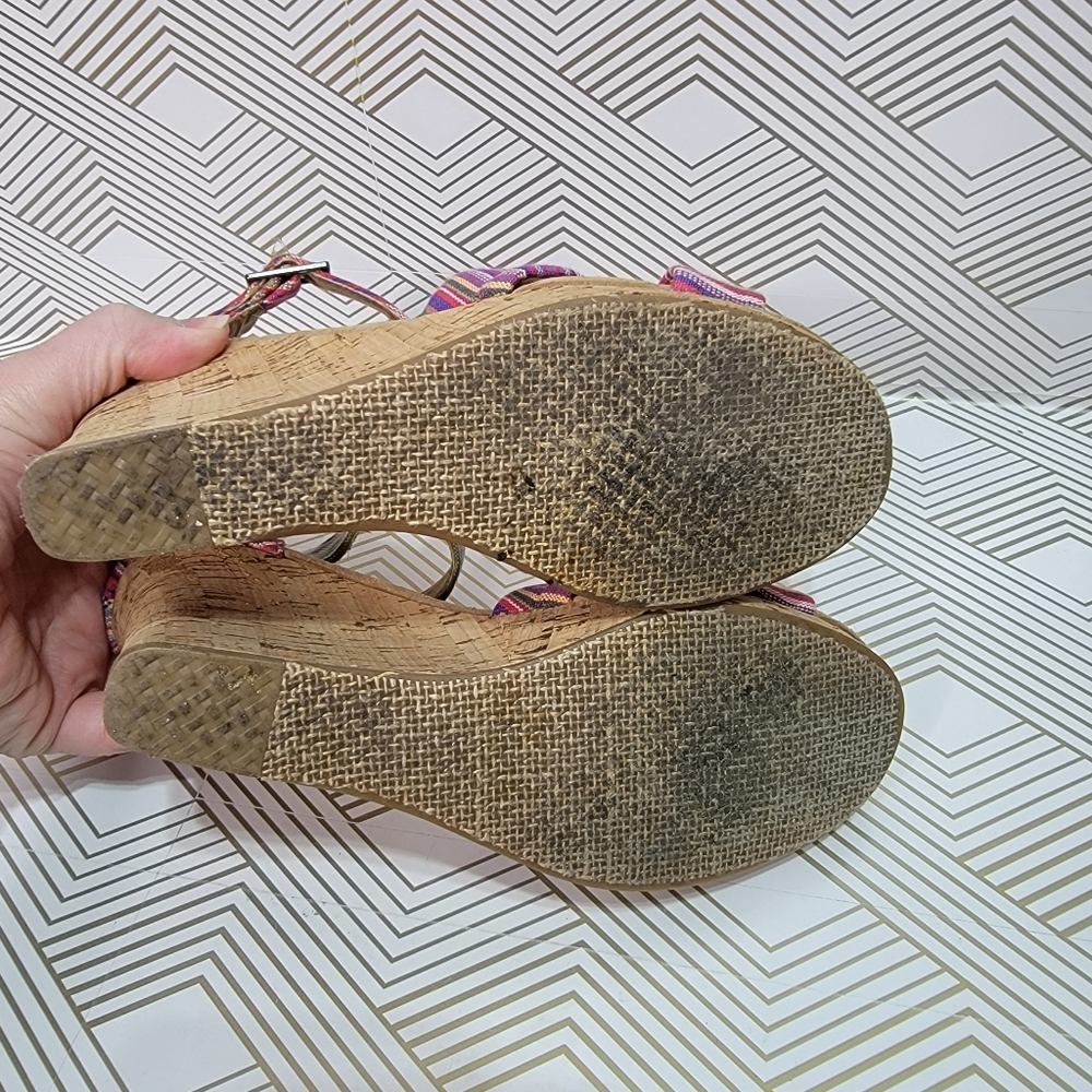 Toms Sienna Women's Multicolor Cork Wedge Sandals - Size 7.5 Ankle Buckle. - Picture 5 of 9